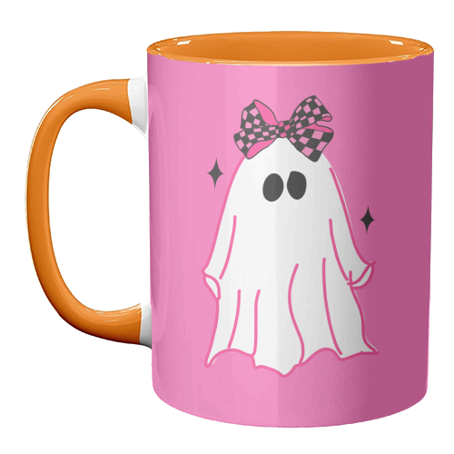 Pink Halloween Ghost - unique mug by EZbie