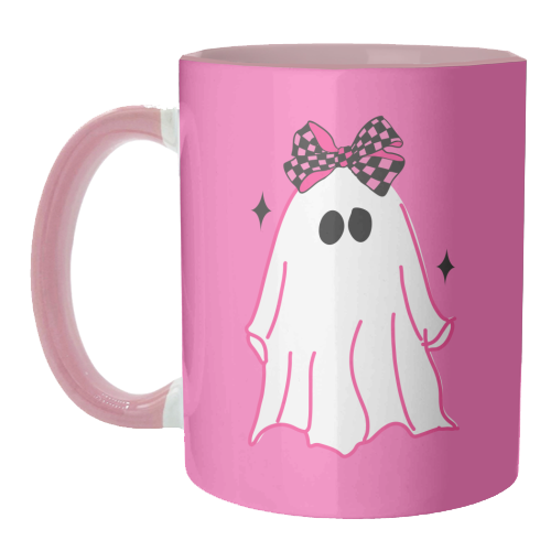 Pink Halloween Ghost - unique mug by EZbie