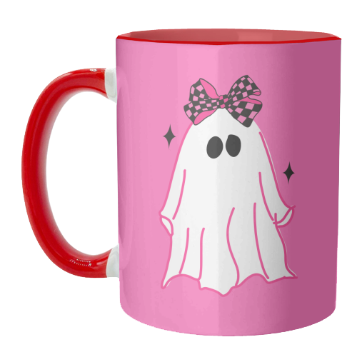 Pink Halloween Ghost - unique mug by EZbie