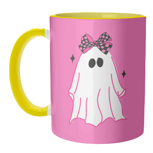 Pink Halloween Ghost - unique mug by EZbie
