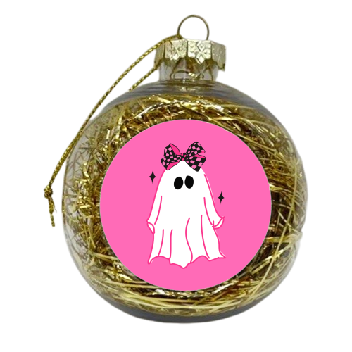 Pink Halloween Ghost - xmas bauble by EZbie