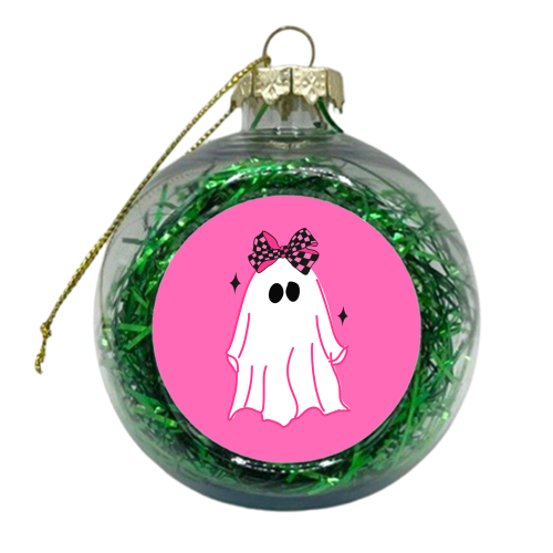 Pink Halloween Ghost - xmas bauble by EZbie
