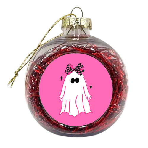 Pink Halloween Ghost - xmas bauble by EZbie