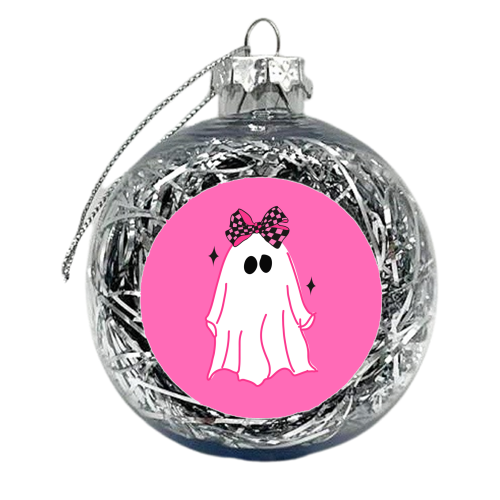 Pink Halloween Ghost - xmas bauble by EZbie