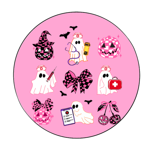 Pink Halloween Nurse Ghost Coquette - Circle Sticker by EZbie