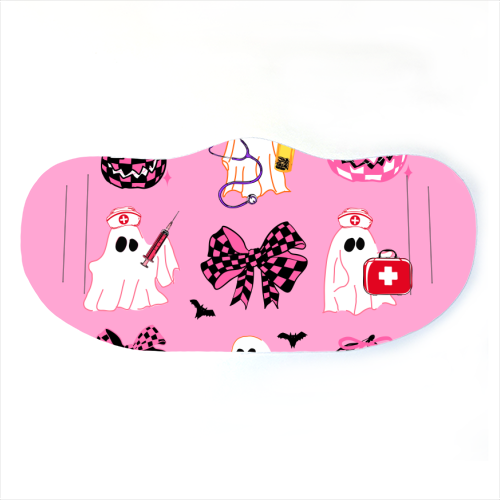 Pink Halloween Nurse Ghost Coquette - face cover mask by EZbie