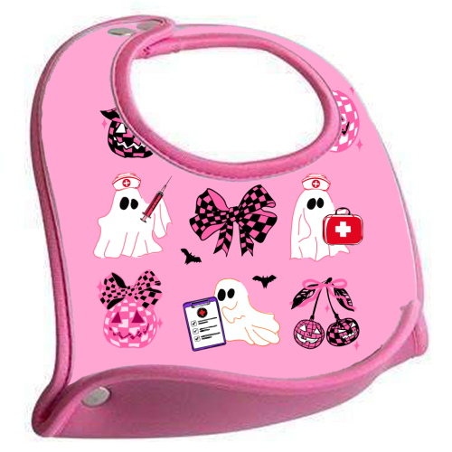 Pink Halloween Nurse Ghost Coquette - feeding bib by EZbie