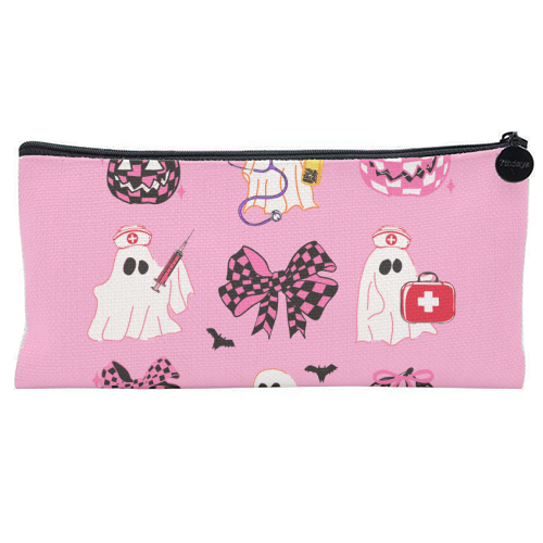 Pink Halloween Nurse Ghost Coquette - flat pencil case by EZbie