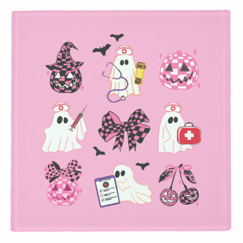 Pink Halloween Nurse Ghost Coquette - personalised beer coaster by EZbie