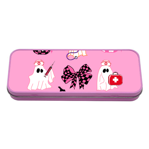 Pink Halloween Nurse Ghost Coquette - tin pencil case by EZbie