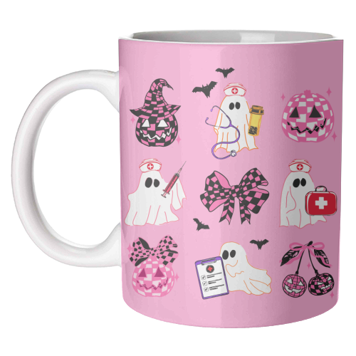 Pink Halloween Nurse Ghost Coquette - unique mug by EZbie