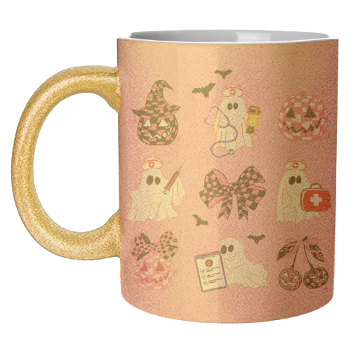 Pink Halloween Nurse Ghost Coquette - unique mug by EZbie