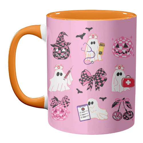 Pink Halloween Nurse Ghost Coquette - unique mug by EZbie