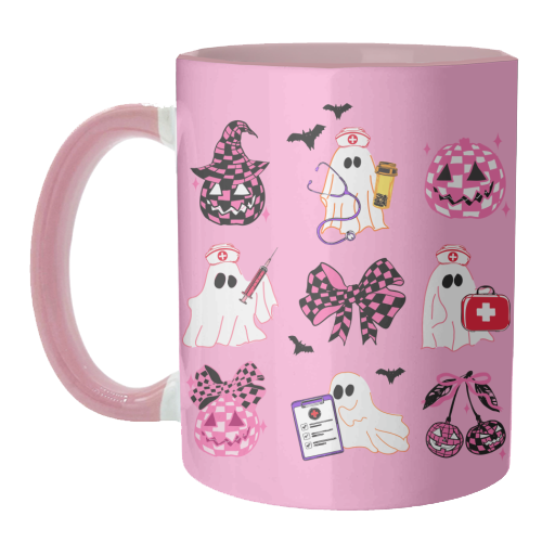 Pink Halloween Nurse Ghost Coquette - unique mug by EZbie