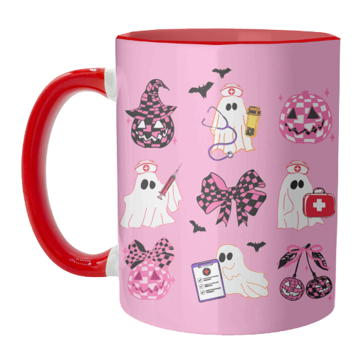 Pink Halloween Nurse Ghost Coquette - unique mug by EZbie
