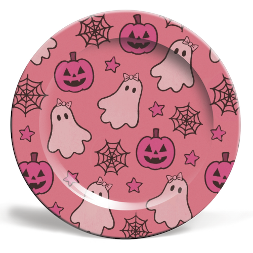 Pink Halloween pattern - ceramic dinner plate by Giddy Kipper