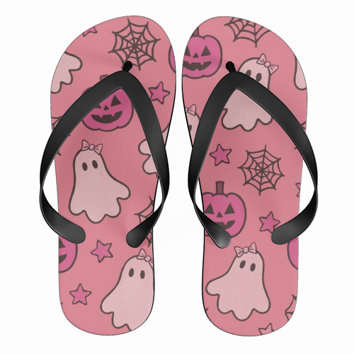 Pink Halloween pattern - funny flip flops by Giddy Kipper