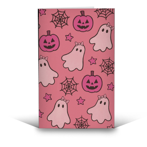 Pink Halloween pattern - funny greeting card by Giddy Kipper