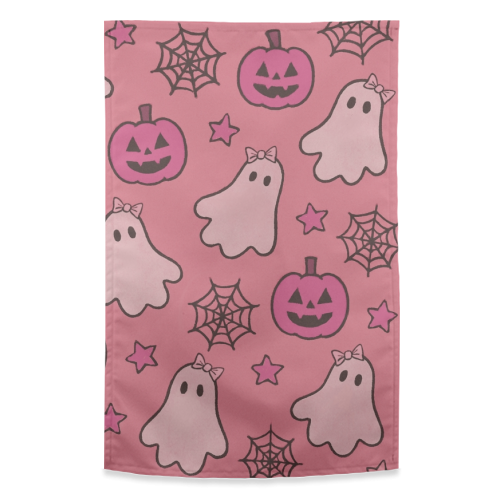 Pink Halloween pattern - funny tea towel by Giddy Kipper