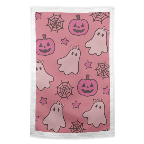Pink Halloween pattern - funny tea towel by Giddy Kipper