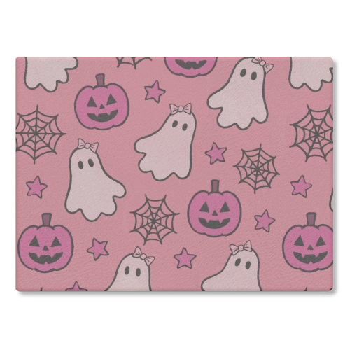 Pink Halloween pattern - glass chopping board by Giddy Kipper