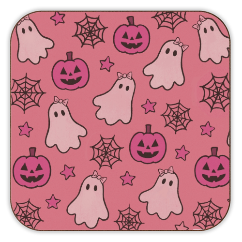 Pink Halloween pattern - personalised beer coaster by Giddy Kipper