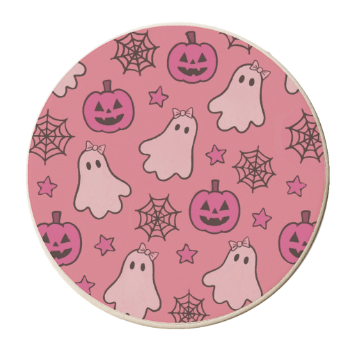 Pink Halloween pattern - personalised beer coaster by Giddy Kipper