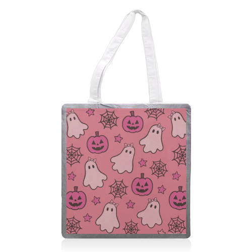 Pink Halloween pattern - printed canvas tote bag by Giddy Kipper