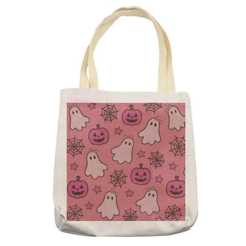 Pink Halloween pattern - printed canvas tote bag by Giddy Kipper