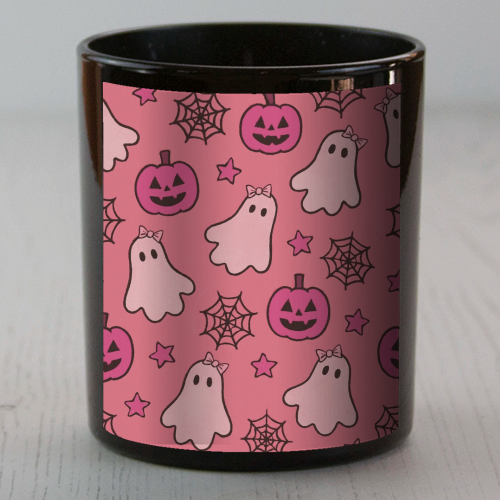 Pink Halloween pattern - scented candle by Giddy Kipper