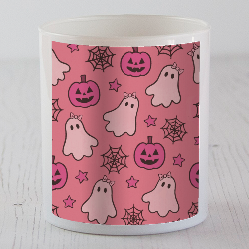 Pink Halloween pattern - scented candle by Giddy Kipper