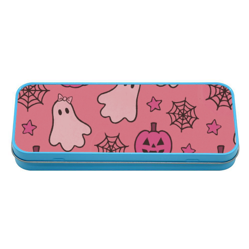 Pink Halloween pattern - tin pencil case by Giddy Kipper