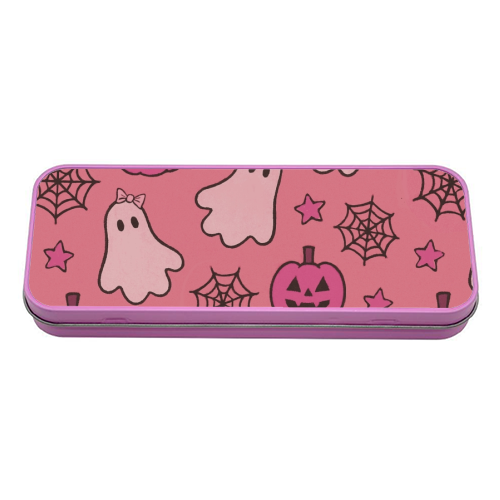 Pink Halloween pattern - tin pencil case by Giddy Kipper