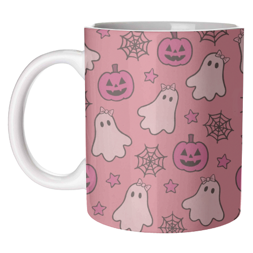 Pink Halloween pattern - unique mug by Giddy Kipper