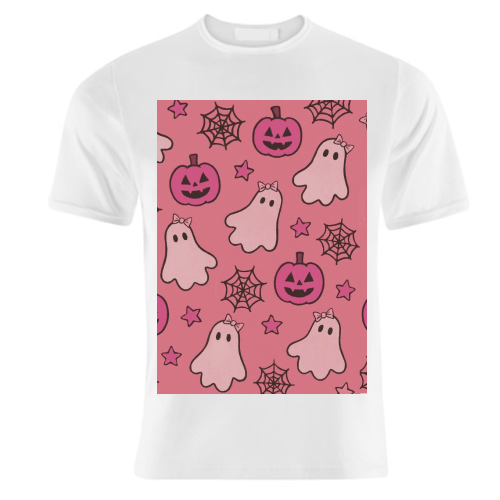 Pink Halloween pattern - unique t shirt by Giddy Kipper
