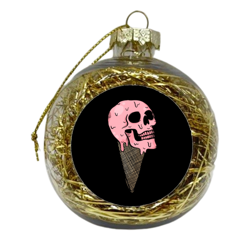 Pink Ice Cream Skull - xmas bauble by Alice Palazon