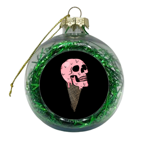 Pink Ice Cream Skull - xmas bauble by Alice Palazon