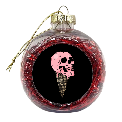 Pink Ice Cream Skull - xmas bauble by Alice Palazon