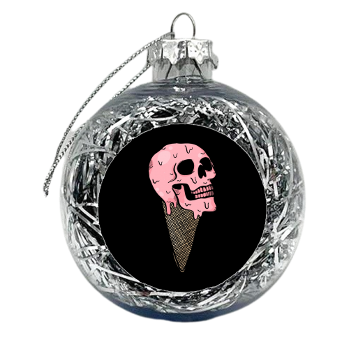 Pink Ice Cream Skull - xmas bauble by Alice Palazon