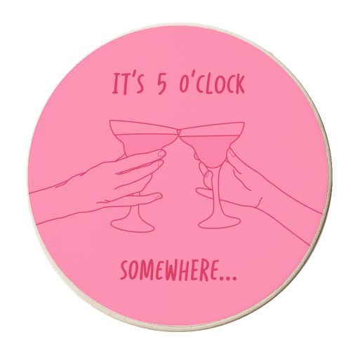 Pink it's 5'oclock somewhere - personalised beer coaster by The Girl Next Draw