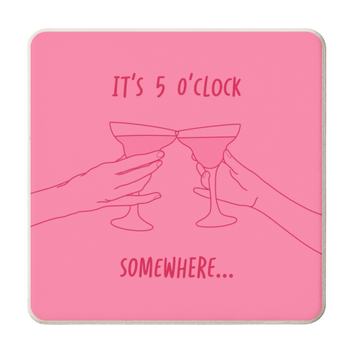 Pink it's 5'oclock somewhere - personalised beer coaster by The Girl Next Draw