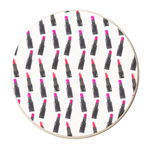 pink lipstick pattern i - personalised beer coaster by Anastasios Konstantinidis