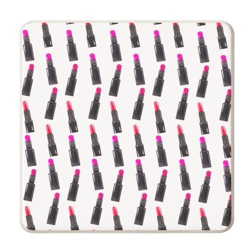 pink lipstick pattern i - personalised beer coaster by Anastasios Konstantinidis