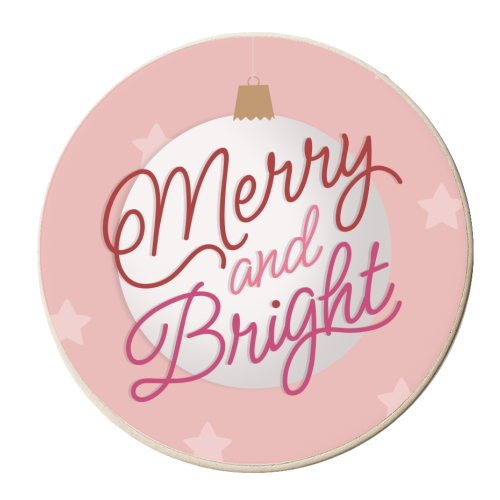 Pink merry and bright bauble - personalised beer coaster by The Girl Next Draw