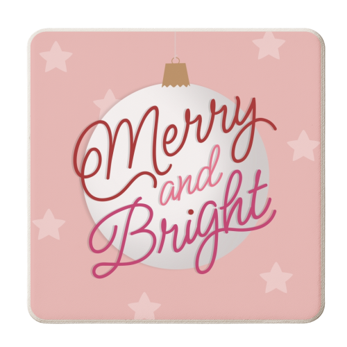 Pink merry and bright bauble - personalised beer coaster by The Girl Next Draw