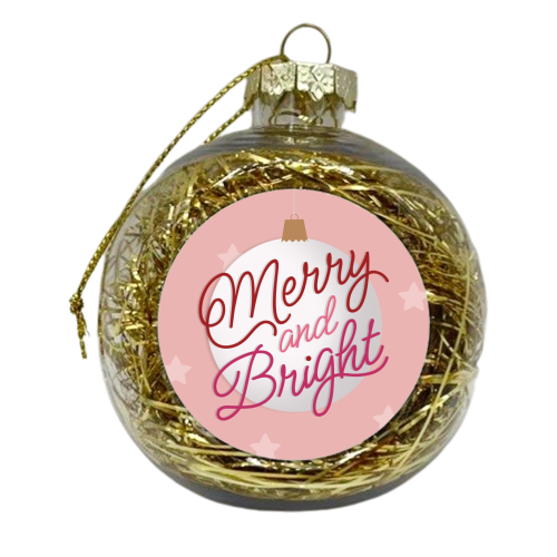 Pink merry and bright bauble - xmas bauble by The Girl Next Draw