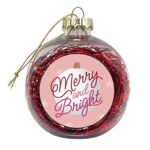 Pink merry and bright bauble - xmas bauble by The Girl Next Draw