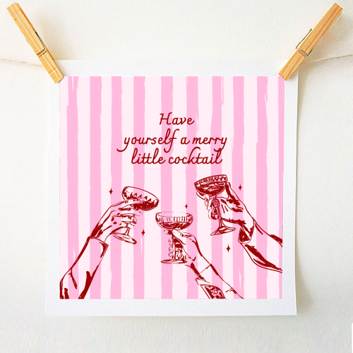 Pink Merry Little Cocktail Festive Illustration - A1 - A4 art print by EZbie