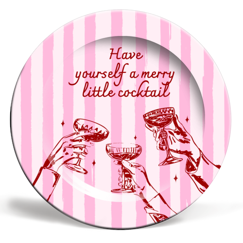 Pink Merry Little Cocktail Festive Illustration - ceramic dinner plate by EZbie