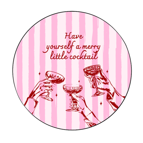 Pink Merry Little Cocktail Festive Illustration - Circle Sticker by EZbie